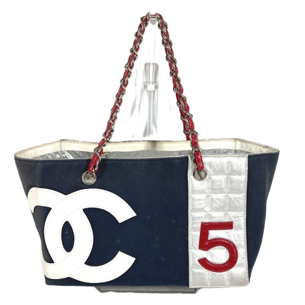 CHANEL No. 5 Logo CC Coco Mark Tote Bag Shoulder Double Chain Leather Canvas ...